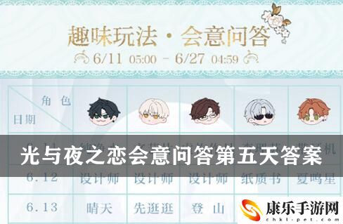 光與夜之戀會意問答第五天答案一覽