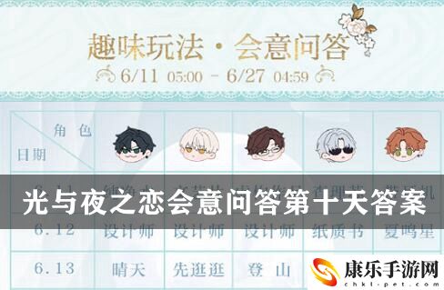 光與夜之戀會意問答第十天答案一覽